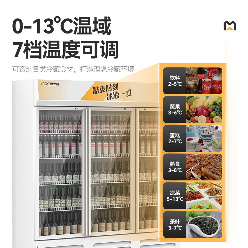 麥大廚220V雙門下機(jī)230w直冷飲料柜650L