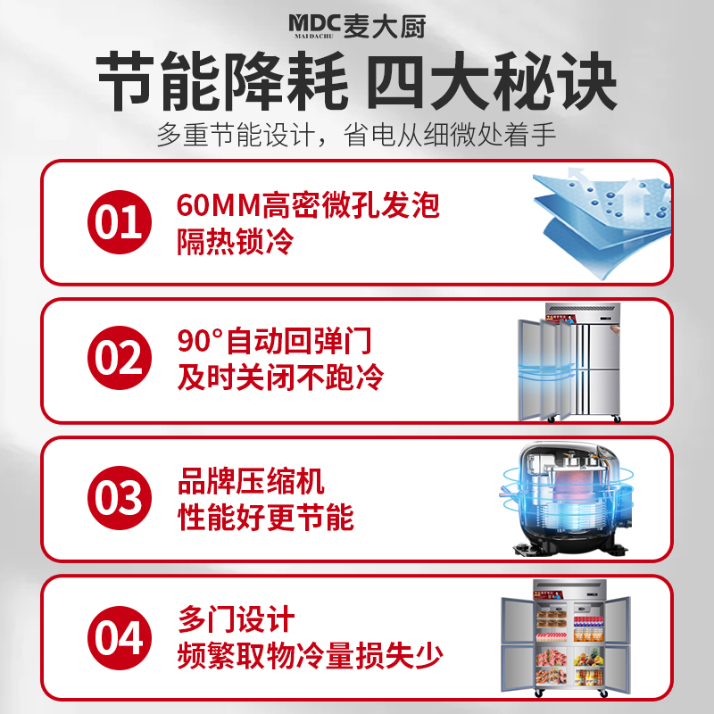 MDC商用四六門冰柜風(fēng)冷無(wú)霜冷凍插盤款6門冰柜