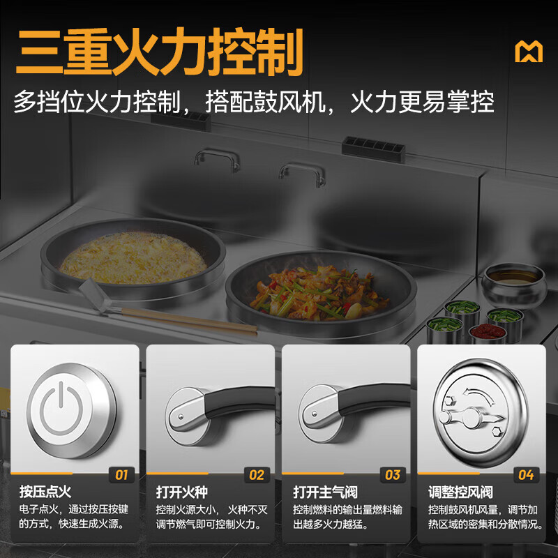 麥大廚燃?xì)饷突鸫箦佋詈廊A款燃?xì)怆p頭大炒爐900